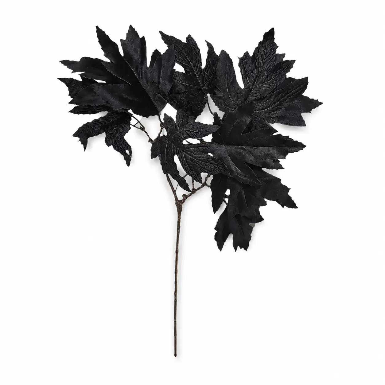 Black artificial maple leaf decor stem for gothic Halloween party table decoration or floral arrangement
