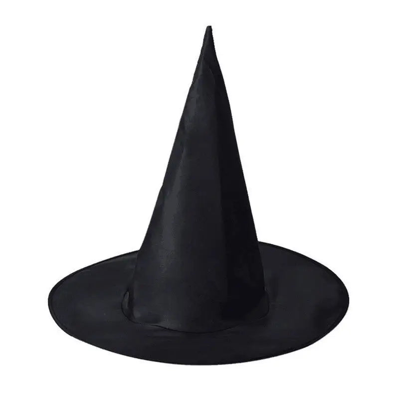 Black pointed witch hat for Halloween costumes, witch party decorations, cosplay, and themed dress-up accessories.
