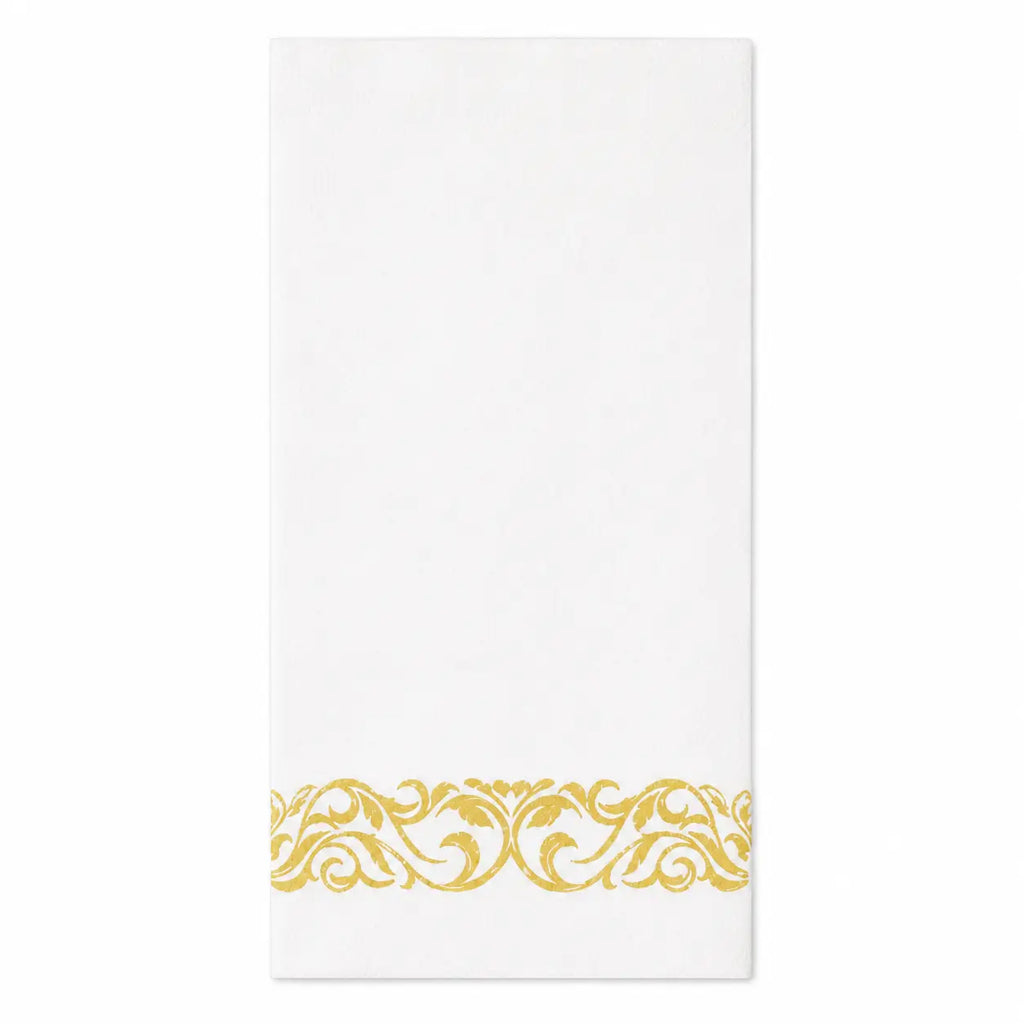 White paper napkin with gold damask border design for gothic Halloween party, wedding, or elegant table decor
